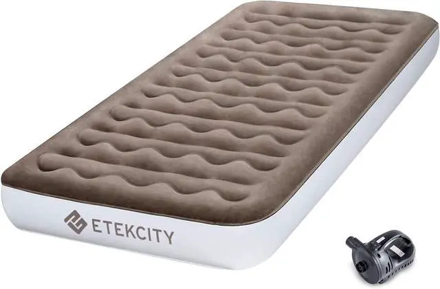 Main image of Etekcity Air Mattress Upgraded Twin Size Camping Air Bed Blow Up Bed Inflatable Mattress Raised Airbed with Rechargeable Pump for Guest, Camping, Hiking, Height 9", Storage Bag, Brown