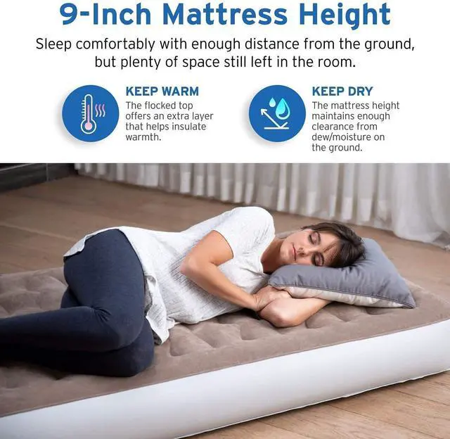 Alt view image 6 of 7 - Etekcity Air Mattress Upgraded Twin Size Camping Air Bed Blow Up Bed Inflatable Mattress Raised Airbed with Rechargeable Pump for Guest, Camping, Hiking, Height 9", Storage Bag, Brown