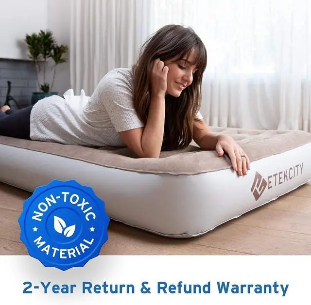 Alt view image 7 of 7 - Etekcity Air Mattress Upgraded Twin Size Camping Air Bed Blow Up Bed Inflatable Mattress Raised Airbed with Rechargeable Pump for Guest, Camping, Hiking, Height 9", Storage Bag, Brown