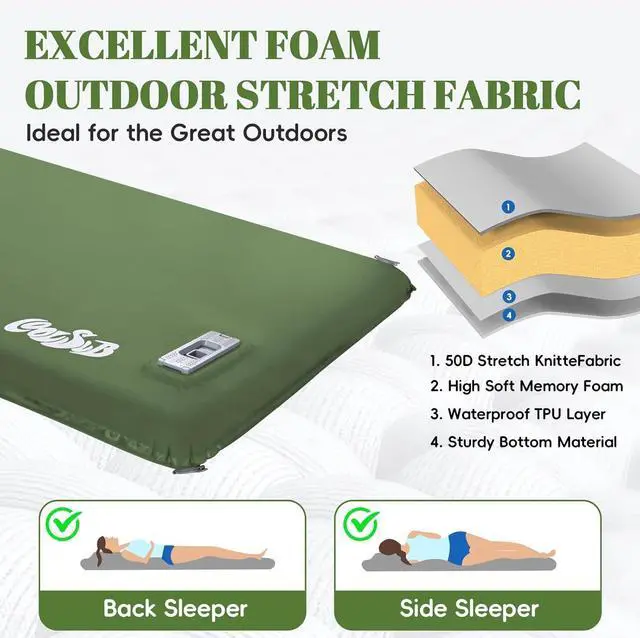 Alt view image 3 of 7 - Camping Sleeping Pad Self Inflating Sleeping Pad with Electric Pump, 3.2" Ultra-Thick Memory Foam Sleeping Mat with Pillow, Camping Mattress Compact for Backpacking Hiking Traveling