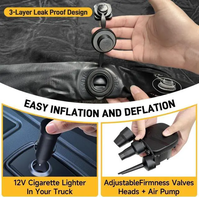 Alt view image 3 of 6 - 6-6.5ft Mid SizeTruck Bed Air Mattress for Short Beds, Inflatable Mattress with Pump for MidSize Pickup Bed Tent Camping, Pick Up Truck Sleeping Pad for Outdoor Travel