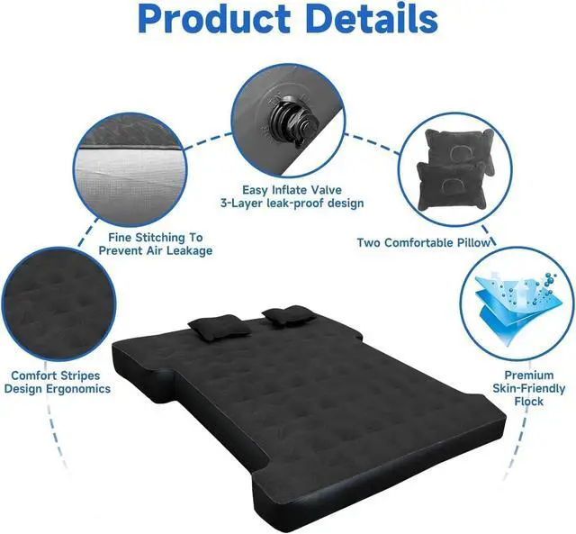 Alt view image 4 of 6 - 6-6.5ft Mid SizeTruck Bed Air Mattress for Short Beds, Inflatable Mattress with Pump for MidSize Pickup Bed Tent Camping, Pick Up Truck Sleeping Pad for Outdoor Travel