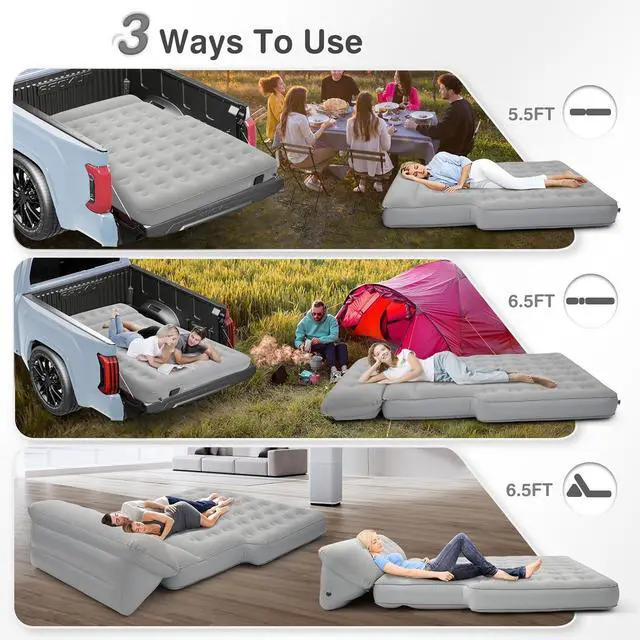 Alt view image 2 of 7 - Self-Inflating Truck Bed Air Mattress for 5.5-6.5 Ft with Built-in Pump- Adjustable Air Mattress Portable for Home,Tent,Camping & Guests, Trave - 800lb Weight Capacity