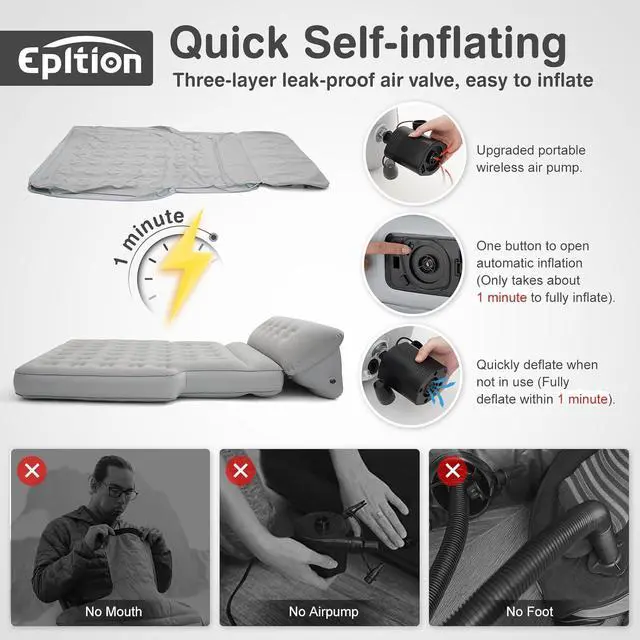 Alt view image 3 of 7 - Self-Inflating Truck Bed Air Mattress for 5.5-6.5 Ft with Built-in Pump- Adjustable Air Mattress Portable for Home,Tent,Camping & Guests, Trave - 800lb Weight Capacity