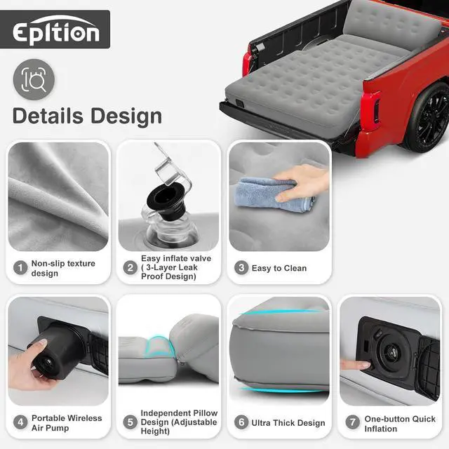 Alt view image 4 of 7 - Self-Inflating Truck Bed Air Mattress for 5.5-6.5 Ft with Built-in Pump- Adjustable Air Mattress Portable for Home,Tent,Camping & Guests, Trave - 800lb Weight Capacity