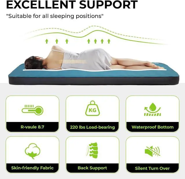 Alt view image 2 of 7 - Camping Self-Inflating Sleeping Pad, Single Twin Size air Foam Mattress Cot with Pump Sack for Tents Car Van Outdoor Home