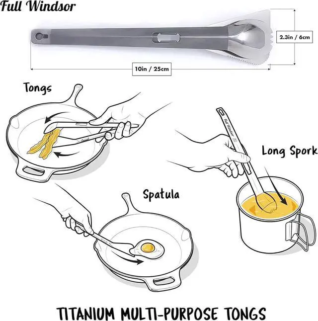 Alt view image 2 of 6 - - The Splitter Titanium Multi-Utensil Set  Compact, Lightweight Silver Spork, Tongs, Spatula & Ladle  Durable Cooking Kit for Camping, BBQ, Backpacking, Travel & Outdoor Adventures