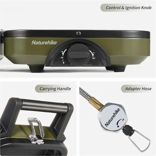 Alt view image 4 of 6 - 2 Burner Folding Camping Stove with Griddle, Portable Camp Isobutane Gas Stove with 16000 BTU Adjustable Burners & Piezo Ignition