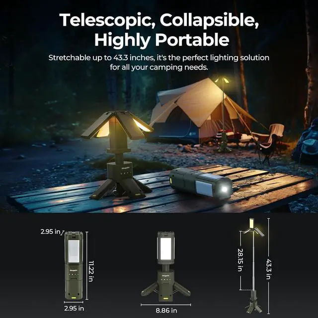 Alt view image 2 of 7 - Camping Light, Telescopic Rechargeable Camping Lantern, 13400mAh Rotatable Electric Outdoor Lamp, IPX5 Waterproof, Portable Light for Camping, Hiking, Power Outage, Adventure, Emergency Use