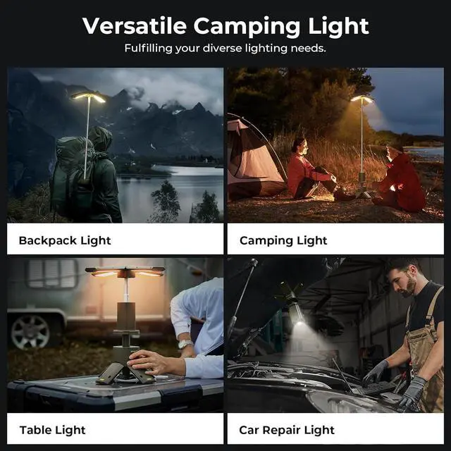 Alt view image 7 of 7 - Camping Light, Telescopic Rechargeable Camping Lantern, 13400mAh Rotatable Electric Outdoor Lamp, IPX5 Waterproof, Portable Light for Camping, Hiking, Power Outage, Adventure, Emergency Use