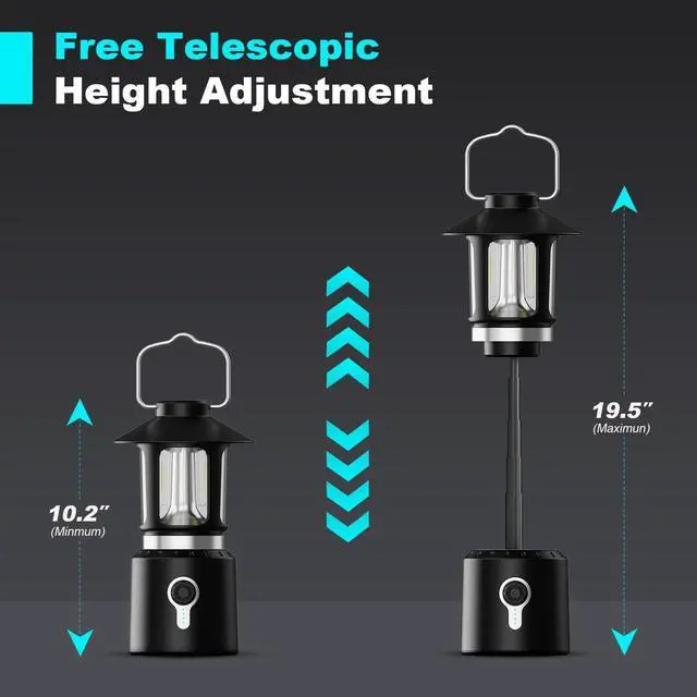 Alt view image 3 of 7 - Telescopic LED Camping Lantern, 8000mAh Battery Powered Vintage Camping Lights, 3 Light Modes,Stepless Dimming Tent Lights, Portable Emergency Light for Power Outages, Outdoor Work, Hurricane, Hiking