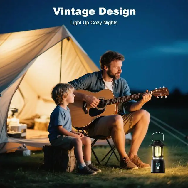 Alt view image 7 of 7 - Telescopic LED Camping Lantern, 8000mAh Battery Powered Vintage Camping Lights, 3 Light Modes,Stepless Dimming Tent Lights, Portable Emergency Light for Power Outages, Outdoor Work, Hurricane, Hiking