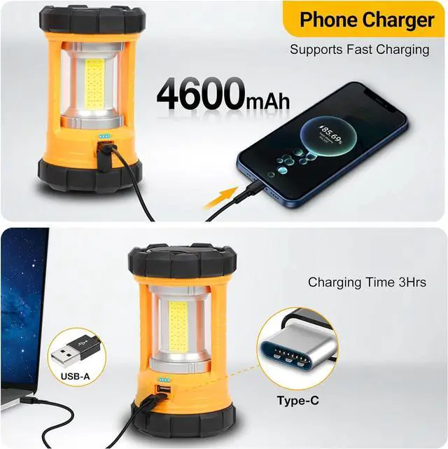 Alt view image 4 of 7 - Camping Lantern, 3200LM Bright Camping Lights, 4600mAh Rechargeable LED Lantern, Flashlight for Power Outages/Fishing/Hurricane/Emergency,  Camping Accessories (2-Pack)