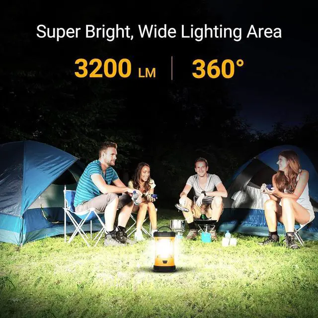 Alt view image 2 of 7 - Camping Lantern, 3200LM Bright Camping Lights, 4600mAh Rechargeable LED Lantern, Flashlight for Power Outages/Fishing/Hurricane/Emergency,  Camping Accessories (2-Pack)