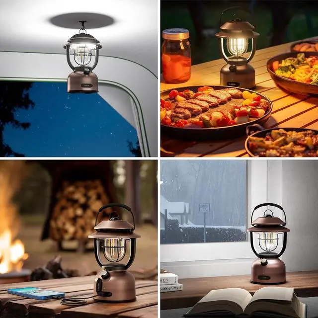 Alt view image 7 of 7 - Retro Classic LED Camping Lantern, High Lumens, Daylight White 2500K and 5000K, Dimmable, USB Rechargeable, Waterproof for Camping, Vintage Decoration and Emergency (USB Charging Cable Included)