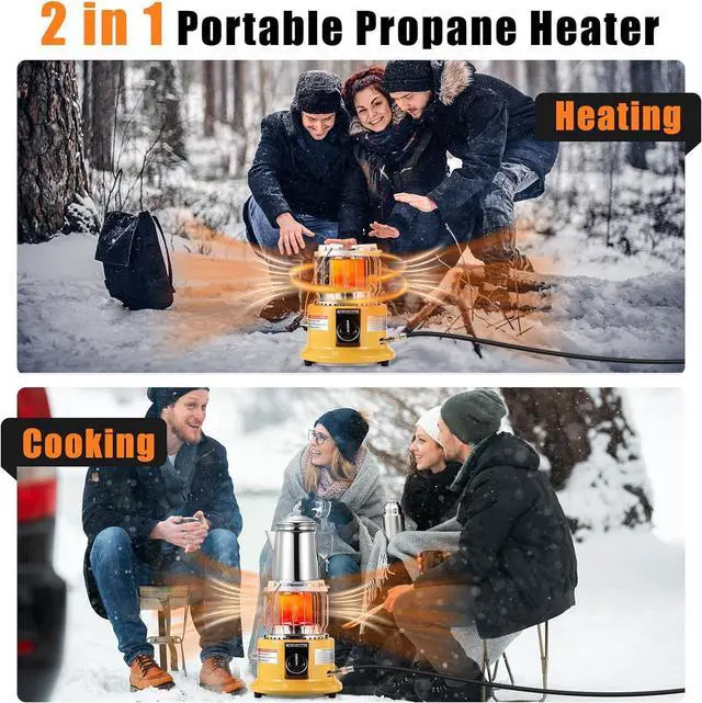 Alt view image 2 of 6 - 2 in 1 Propane Heater & Stove, 13000 BTU Portable Propane Heater Indoor with Handle, Outdoor Heater Gas Stove for Patio, Camping, Tent, Ice Fishing, Garage