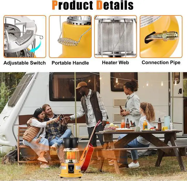 Alt view image 3 of 6 - 2 in 1 Propane Heater & Stove, 13000 BTU Portable Propane Heater Indoor with Handle, Outdoor Heater Gas Stove for Patio, Camping, Tent, Ice Fishing, Garage