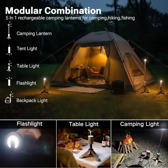 Alt view image 2 of 7 - Camping Light Telescopic, Collapsible Magnetic Camping Lantern with 12000mAh Battery, Telescoping IPX6/IPX7 Waterproof Flashlights, Camping Lamp for Emergency, Camping, Hiking (Military Green)