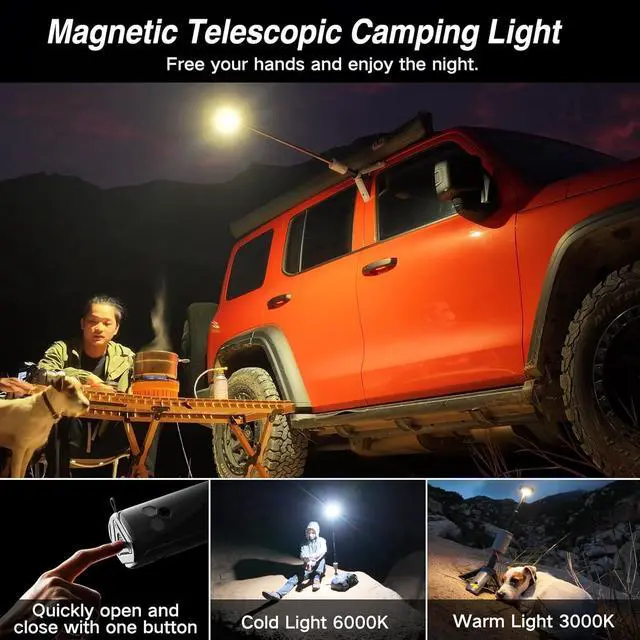 Alt view image 5 of 7 - Camping Light Telescopic, Collapsible Magnetic Camping Lantern with 12000mAh Battery, Telescoping IPX6/IPX7 Waterproof Flashlights, Camping Lamp for Emergency, Camping, Hiking (Military Green)