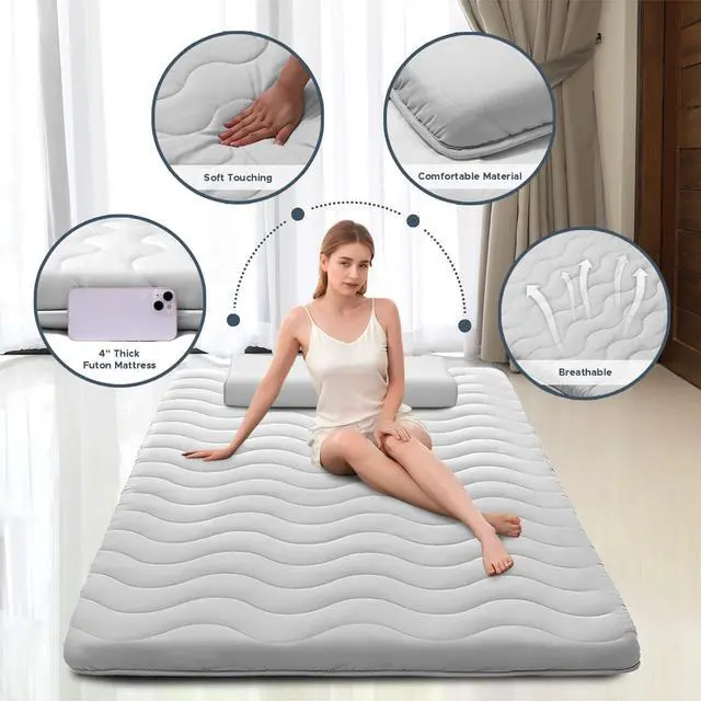 Alt view image 2 of 7 - Japanese Floor Mattress, 100% High Density Comfortable Foam, 4" Thicken Foldable Mattress Tatami Mat Sleeping Pad, Ideal for Comfort and Support, Kids Floor Lounger Pillow Bed Sofa (Twin