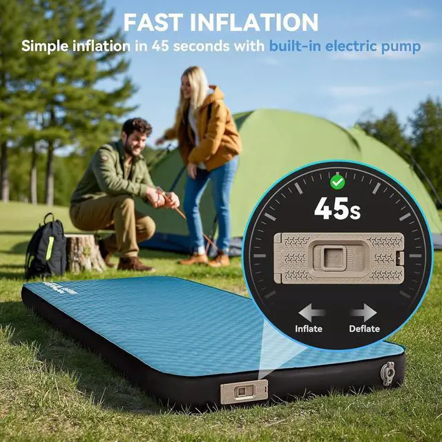 Alt view image 2 of 7 - Self Inflating Sleeping Pad with Electric Pump, 4" Ultra Thick Memory Foam Camping Mattress, 9.5 R-Value Insulated Sleeping Mat, Easy to Inflate & Deflate for Camping Car Travel Tent Cot Bed