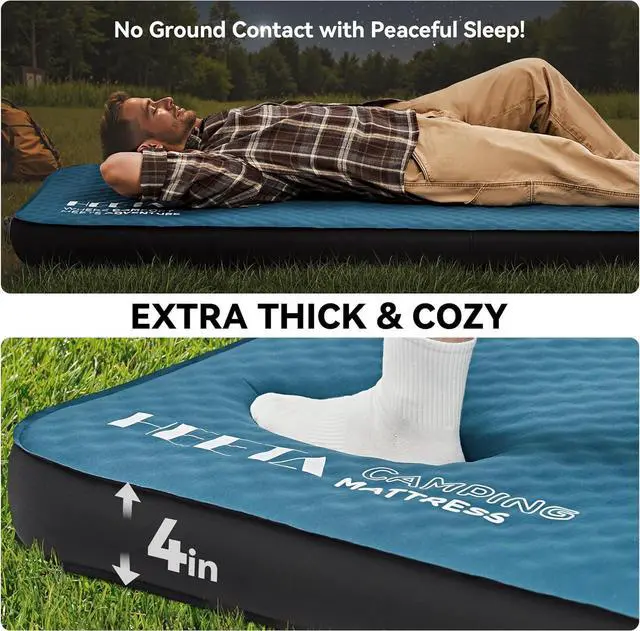 Alt view image 4 of 7 - Self Inflating Sleeping Pad with Electric Pump, 4" Ultra Thick Memory Foam Camping Mattress, 9.5 R-Value Insulated Sleeping Mat, Easy to Inflate & Deflate for Camping Car Travel Tent Cot Bed