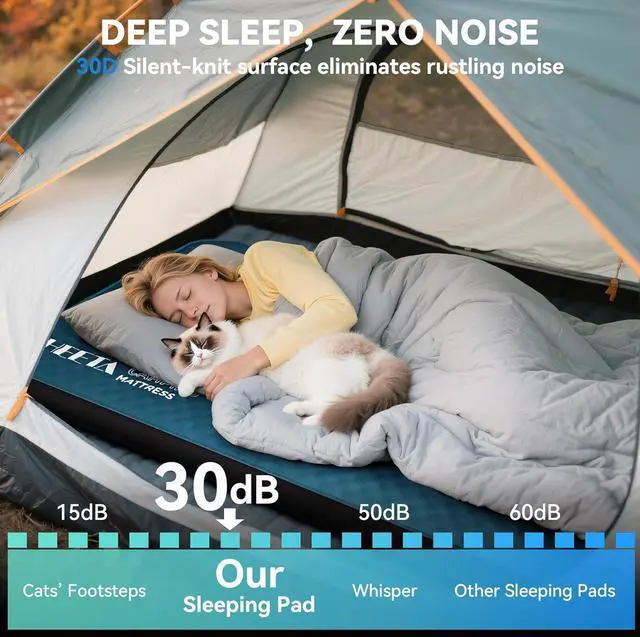 Alt view image 7 of 7 - Self Inflating Sleeping Pad with Electric Pump, 4" Ultra Thick Memory Foam Camping Mattress, 9.5 R-Value Insulated Sleeping Mat, Easy to Inflate & Deflate for Camping Car Travel Tent Cot Bed