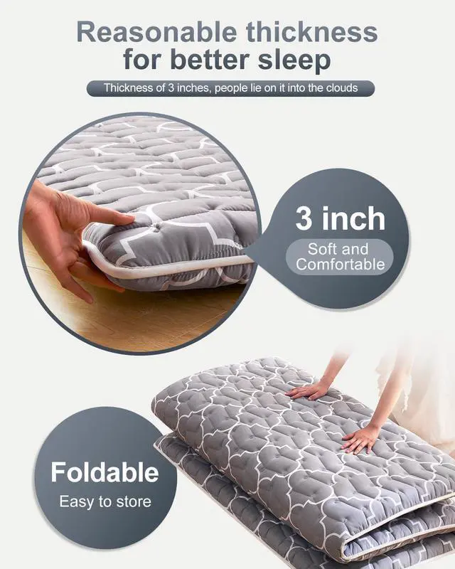 Alt view image 4 of 7 - 6th Generation Japanese Floor Futon Mattress -Extra-Thick 9-Layer Modern Futon with 100% High-Density Foam, Portable Floor Mattress Sleeping Pad for Adults, Guest Room, Dormitory, Twin Size (39"X80")