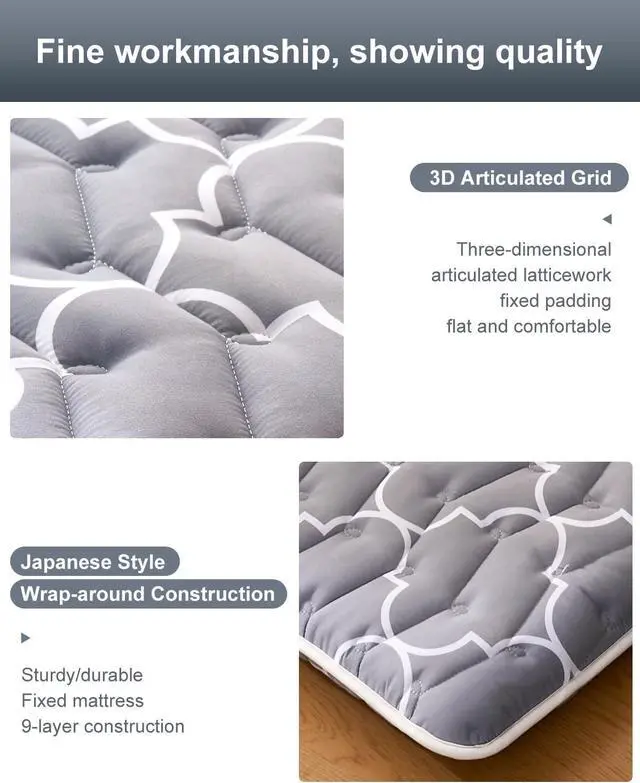 Alt view image 7 of 7 - 6th Generation Japanese Floor Futon Mattress -Extra-Thick 9-Layer Modern Futon with 100% High-Density Foam, Portable Floor Mattress Sleeping Pad for Adults, Guest Room, Dormitory, Twin Size (39"X80")