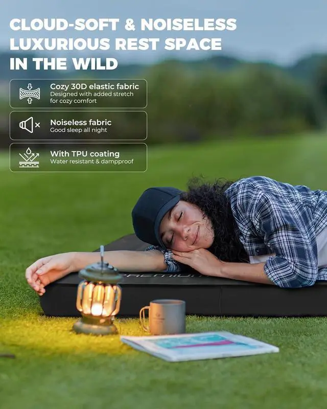 Alt view image 2 of 7 - Self Inflating Sleeping Pad, R 7.9 Air & Foam Sleeping Pad for Camping All Seasons, 3" Thick Single Camping Mattress for Camp Tent Outdoor Car, PVC Free (Black)