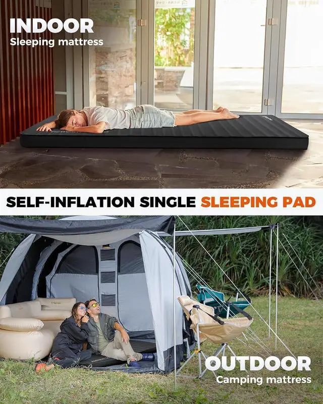 Alt view image 3 of 7 - Self Inflating Sleeping Pad, R 7.9 Air & Foam Sleeping Pad for Camping All Seasons, 3" Thick Single Camping Mattress for Camp Tent Outdoor Car, PVC Free (Black)