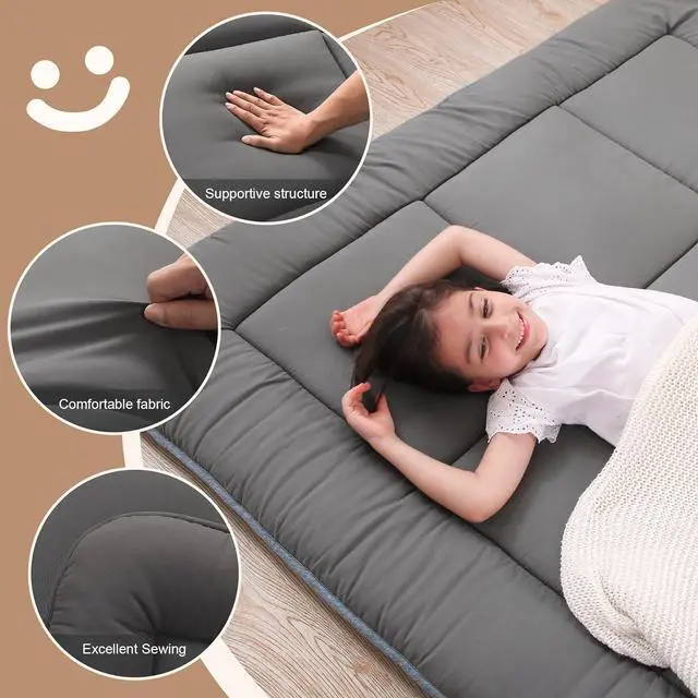Alt view image 2 of 7 - Japanese Floor Mattress Futon Mattress 3" Grey Tatami Mat Shredded Memory Foam Filled Sleeping Pad, Foldable & Portable Roll Up Lounger Camping Bed for Kids and Adult,Twin Size 39"x 80"