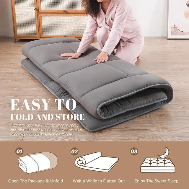 Alt view image 5 of 7 - Japanese Floor Mattress Futon Mattress 3" Grey Tatami Mat Shredded Memory Foam Filled Sleeping Pad, Foldable & Portable Roll Up Lounger Camping Bed for Kids and Adult,Twin Size 39"x 80"