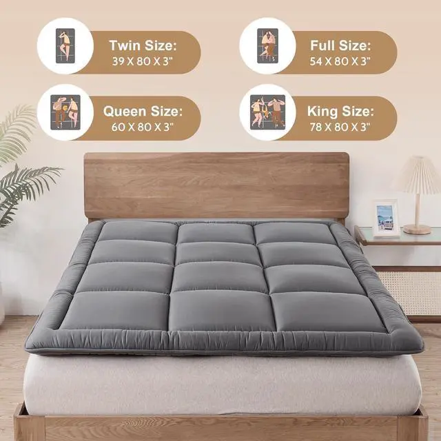 Alt view image 6 of 7 - Japanese Floor Mattress Futon Mattress 3" Grey Tatami Mat Shredded Memory Foam Filled Sleeping Pad, Foldable & Portable Roll Up Lounger Camping Bed for Kids and Adult,Twin Size 39"x 80"