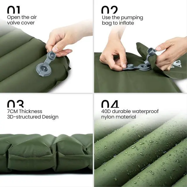 Alt view image 7 of 7 - Camping Sleeping Pad, Jade Ultralight Camping Mattress 2.8 R-Value Inflatable Sleeping Pads Compact for Camping Backpacking Hiking Traveling Tent 28.3 Extra-Wide with Patch-up Kit