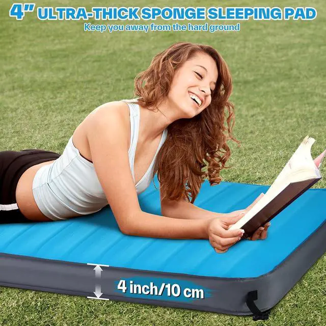 Alt view image 4 of 7 - Sleeping Pad for Camping: 4" Ultra-Thick Air & Foam Camping Mattress with 10 R Value, 4-Season Large Size 78" x 30" Self-Inflating Sleeping Pad for Camp/Travel/Car/Tent, Easy to Inflate