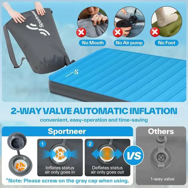 Alt view image 6 of 7 - Sleeping Pad for Camping: 4" Ultra-Thick Air & Foam Camping Mattress with 10 R Value, 4-Season Large Size 78" x 30" Self-Inflating Sleeping Pad for Camp/Travel/Car/Tent, Easy to Inflate