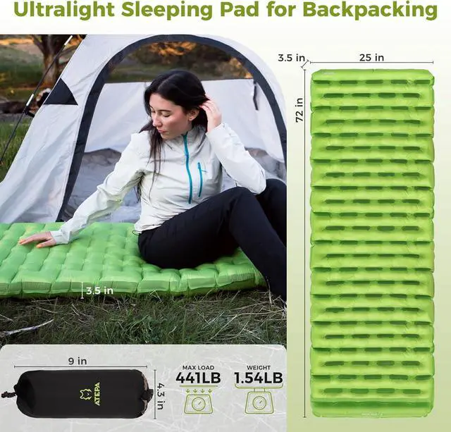 Alt view image 2 of 6 - ThermAir Backpacking Sleeping Pad, 6 R-Value Insulated Ultralight Inflatable Sleeping Pad Folding Camping Mattress with 7 Layers & Storage Bag for Camping Backpacking, Wide Long Size (72"x25")