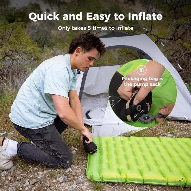 Alt view image 6 of 6 - ThermAir Backpacking Sleeping Pad, 6 R-Value Insulated Ultralight Inflatable Sleeping Pad Folding Camping Mattress with 7 Layers & Storage Bag for Camping Backpacking, Wide Long Size (72"x25")