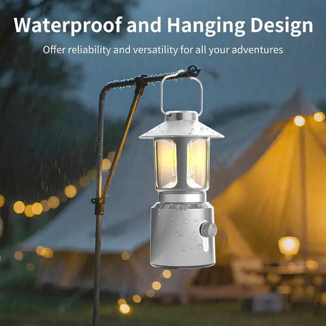 Alt view image 5 of 7 - Rechargeable Camping Lantern 8000mAh, Telescoping Lighting Camping Light, 3 Light Modes Hanging Vintage Lantern, Portable Waterproof Tent Light for Hiking, Power Outages, Emergency (Silver)