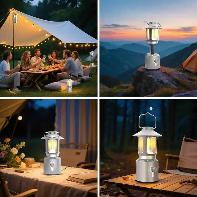 Alt view image 6 of 7 - Rechargeable Camping Lantern 8000mAh, Telescoping Lighting Camping Light, 3 Light Modes Hanging Vintage Lantern, Portable Waterproof Tent Light for Hiking, Power Outages, Emergency (Silver)