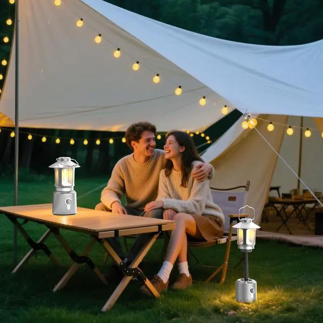 Alt view image 7 of 7 - Rechargeable Camping Lantern 8000mAh, Telescoping Lighting Camping Light, 3 Light Modes Hanging Vintage Lantern, Portable Waterproof Tent Light for Hiking, Power Outages, Emergency (Silver)