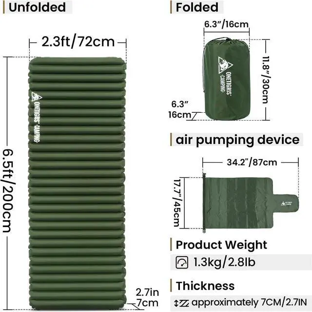 Alt view image 6 of 7 - Camping Sleeping Pad, Jade Ultralight Camping Mattress 2.8 R-Value Inflatable Sleeping Pads Compact for Camping Backpacking Hiking Traveling Tent 28.3 Extra-Wide with Patch-up Kit