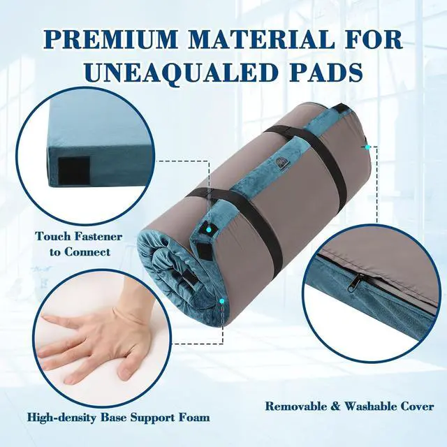 Alt view image 3 of 7 - Foam Camping Mattress - Roll Up Sleeping Mat for Cot, Foam Sleeping Pad for Camping with Cover for Kids, Adults, Portable Camping Mat, Camping Pad for Bed, Car