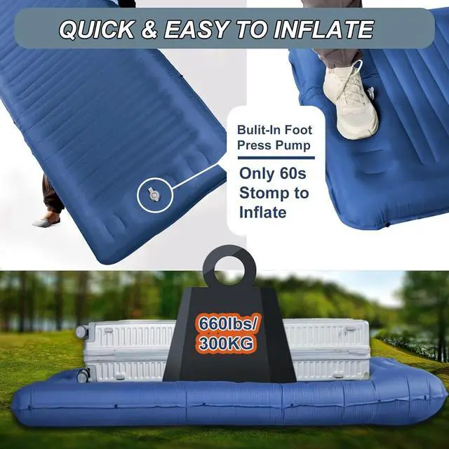Alt view image 4 of 6 - Self Inflating Sleeping Pad for Camping, 5.5 Inch Ultra-Thick Camping Mat with Built-in Pump, Outdoor Ultralight Sleepinging Mat for Camping Tent, Backpacking, Hiking and Traveling(Blue)