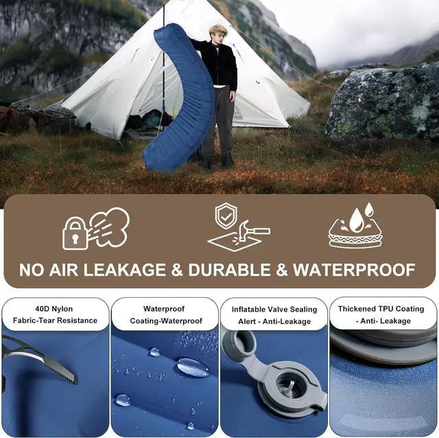 Alt view image 5 of 6 - Self Inflating Sleeping Pad for Camping, 5.5 Inch Ultra-Thick Camping Mat with Built-in Pump, Outdoor Ultralight Sleepinging Mat for Camping Tent, Backpacking, Hiking and Traveling(Blue)