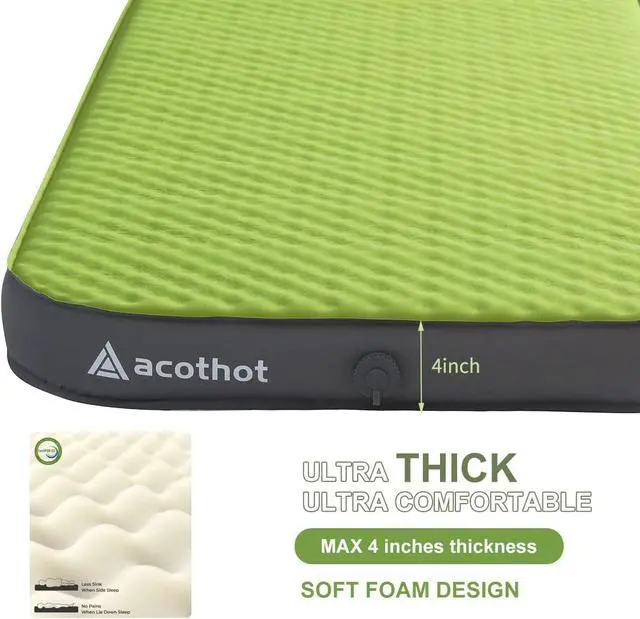 Alt view image 4 of 6 - Self-Inflating Sleeping Pad - 4 Ultra-Thick Supportive Foam, Insulated Camping Mattress with Pump Sack for Tent, Car, Truck, Van, Home - Portable Camping Pad for 4-Season Comfort (Single)