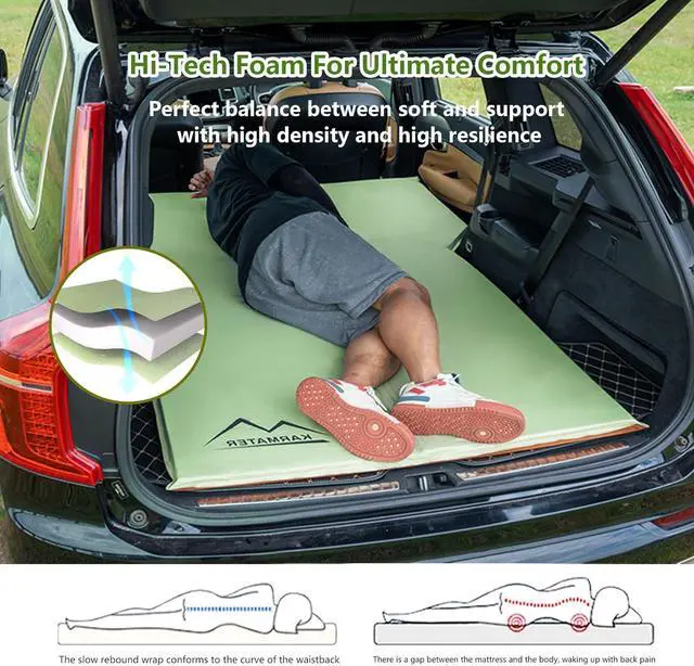 Alt view image 2 of 6 - Self Inflating Car Sleeping Pad for Camping, Thick Memory Foam Car Camping Mattress with Pillow, 9.0 R-Value SUV Mattress Camping Bed Suitable for Car Travel, Hiking, Backpacking