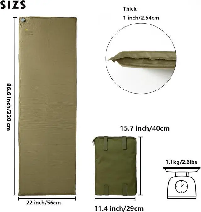 Alt view image 3 of 7 - MT Military Army Alice Embedded Air Self-Inflating Camp Mat Olive Drab