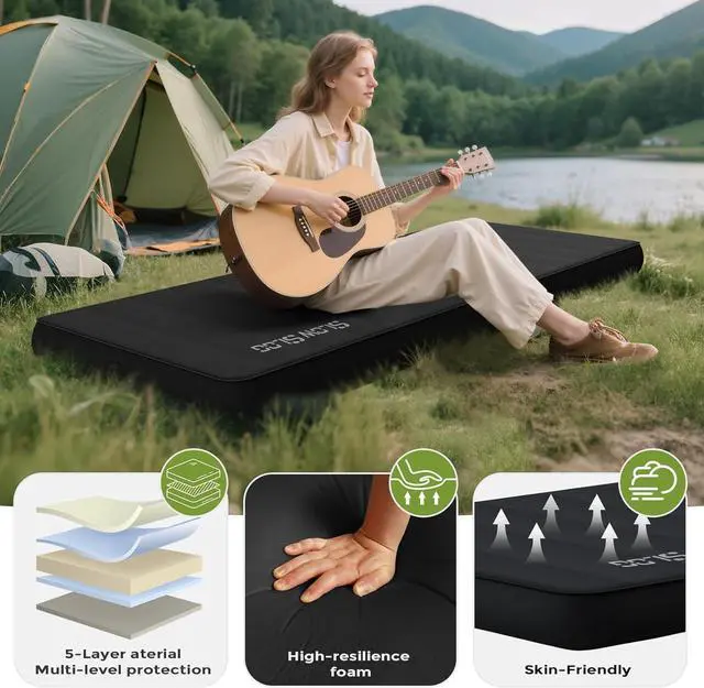 Alt view image 2 of 7 - Self-Inflating Sleeping Pad with Portable Electric Air Pump, 4in Thick Memory Foam Camping Mattress for Tent Cot & Car Travel, Fast Inflate & Deflate Camping Pad